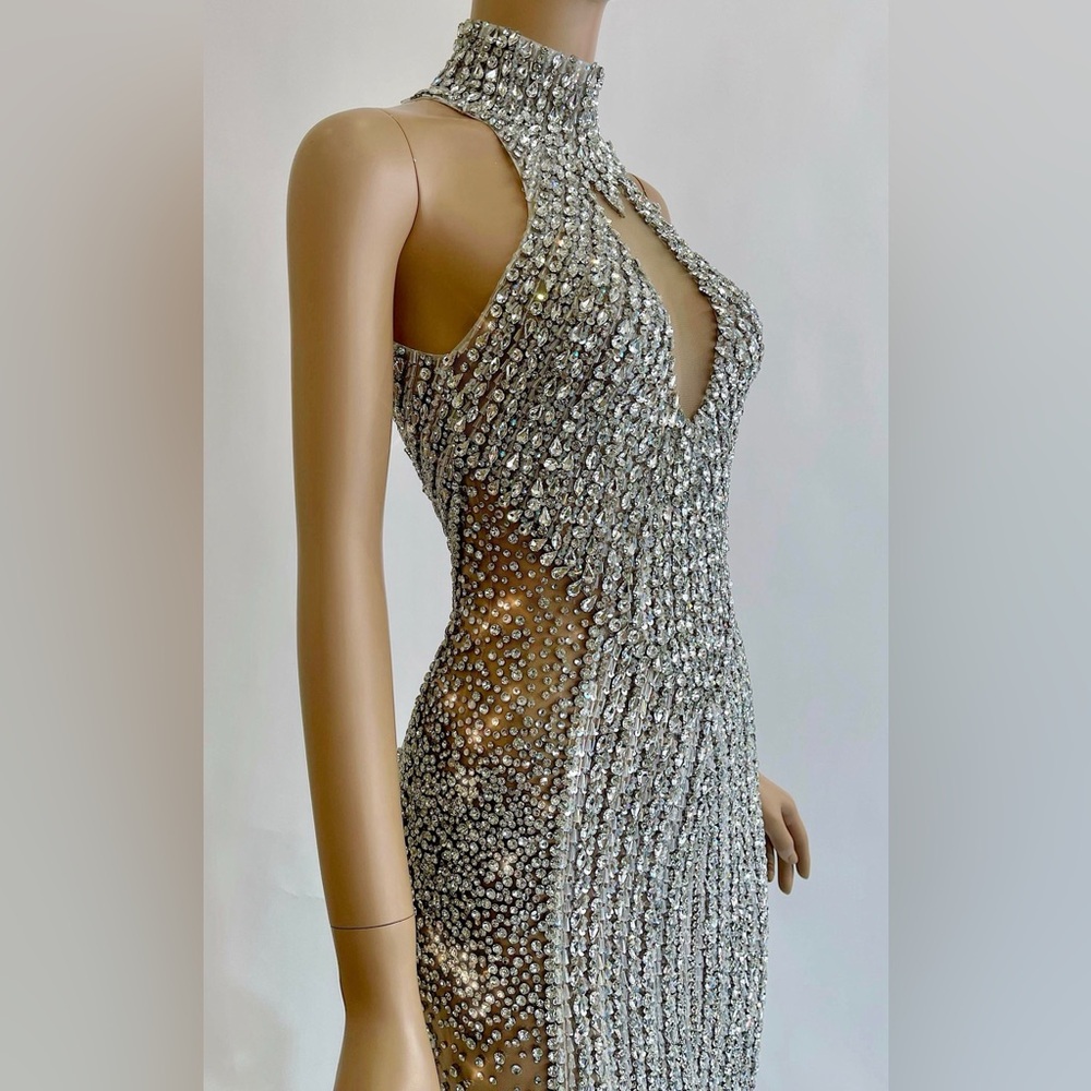 Elegant Silver Halter Dress